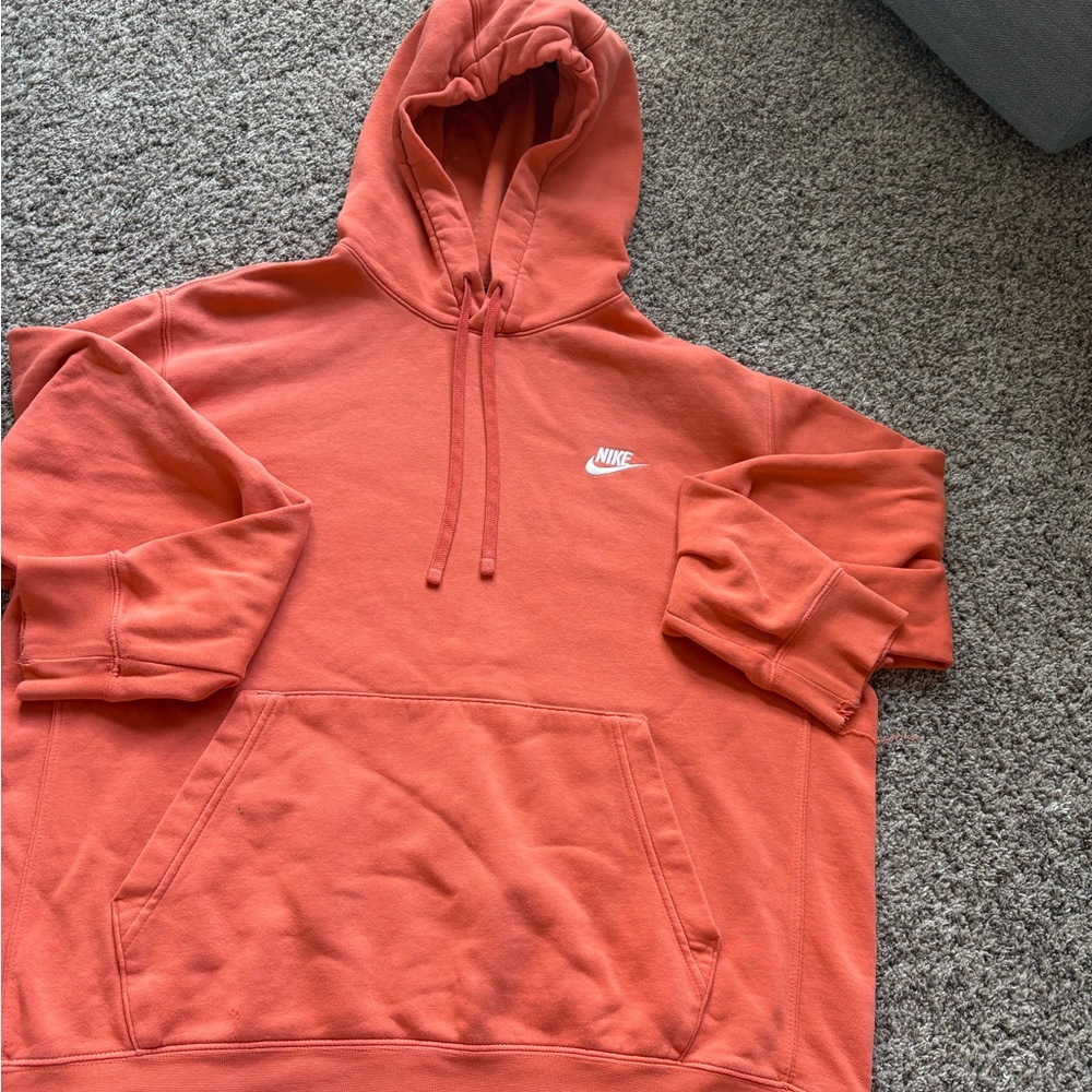 Nike Men's Coral Crewneck Hoodie with White Swoosh